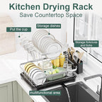 LIYI Dish Drying Rack,Large Dish Rack for Kitchen Counter,2-Tier Dish Racks with draining Tray,Detachable Capacity Dish Drainer Organizer,Black