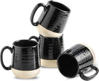 HASENSE Coffee Mugs Set of 4, 15 Ounce Ceramic Coffee Cups with Handles, Porcelain Large Latte Mug for Coffee Cappuccino Tea, Black Mugs for Men, Women Christmas Holiday Gift