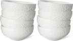 Artena Ceramic Cereal Bowls 26 oz, Embossment Soup Bowls Set of 4, White Salad Bowl for Kitchen, Dinner, Breakfast, Oatmeal, Rice, Pasta, Dishwasher Microwave Safe, 6 inch (Lianas) (Pack of 2)