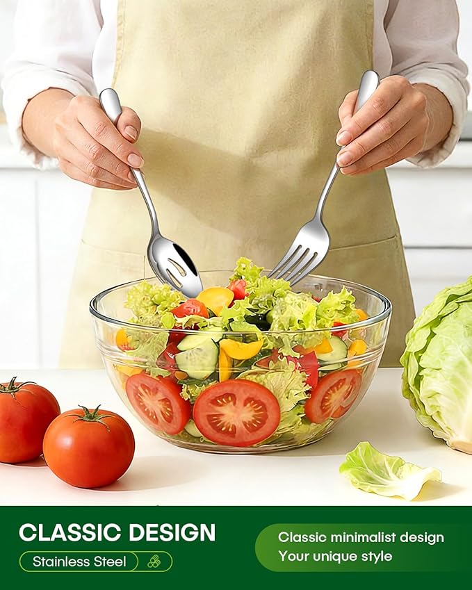 45 Piece Silverware Set with Serving Utensils, Stainless Steel Flatware Set for 8 Food Grade Novelty Flatware Cutlery Utensil Set Include Knife Fork Spoon Mirror Polished Dishwasher Safe