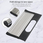 Berglander Dish Drying Rack Over The Sink, L17.5 by W 15" Rollable Stainless Steel Dish Rack with Removable Storage Basket, Perfect for Kitchen Sink