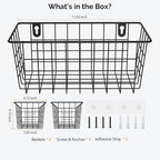 MaraFansie Hanging Kitchen Baskets Wire Storage Basket Adhesive and Screws Basket Over the Cabinet Door Organizer with Adhesive Strips and Screws Accessories, 2 Installations, 2 Pack
