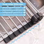 Seropy Roll Up Dish Drying Rack Over The Sink Drying Rack for Kitchen Counter, Rolling Dish Rack Over Sink Mat, Foldable Dish Drainer Stainless Steel Rack Kitchen Organization Gadgets Black 17"x11.8"