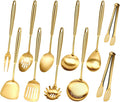 304 Gold Cooking Utensils Set, 11PCS Stainless Steel Kitchen Utensils Set, Metal Kitchen Utensils Set Include Meat Fork, Tongs, Turner, Soup Ladle, Dishwasher Safe