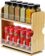 2 Tier Pull Out Spice Rack Organizer, Bamboo Sliding Spice Rack for Kitchen Cabinet, (4.4" W x 10.6" D x 10.4" H) Spice Storage, Pantry Organization