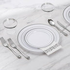 Goodluck 175 Pieces Silver Dinnerware Set for 25 Guests, Plastic Plates Disposable for Party, Include: 25 Silver Dinner Plates, 25 Dessert Plates, 25 Paper Napkins, 25 Cups, 25 Silverware Set