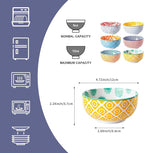 Ceramic Dessert Bowls Set - Small 11 Oz Porcelain Ice Cream Bowls for kitchen - 4.7 Inch Cereal Bowls for Salad, Fruits, Ramen - Microwave Dishwasher Safe - Set of 6 - Assorted Colors