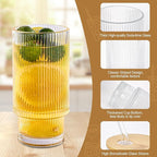16Oz glasses drinking set of 4,Ribbed Glass Cups With Lids And Straws,Glass Tumbler With Lid for Beer, Juice, Water, Iced coffee Cup,Whiskey