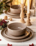 Famiware Milkyway Plates and Bowls Set, 12 Pieces Dinnerware Sets, Dishes Set for 4, Cinnamon Brown