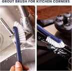 Dish Brush with Handle, 2 Pack Dish Scrub Brush with Built-in Scraper and 2 Pack Grout Brush, Kitchen Brushes for Dishes,Pots, Pans and Sinks