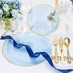 DaYammi 350PCS Clear Blue Gold Plastic Dinnerware Set for 50 Guests, Hammered Disposable Plates for Party, Include: 50 Dinner Plates, 50 Dessert Plates, 150 Gold Silverware, 50 Napkins, 50 Cups