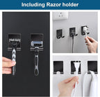 Diesisa Razor Holder 304 Stainless Steel for Shower + Adhesive Sticky Heavy Duty Waterproof Wall Hooks, Premium for Hanging Towels, Coat, hat (6+6 Pack) - Black