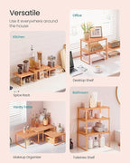 SONGMICS Cabinet Organizer Shelf, Set of 3 Kitchen Counter Shelves, Kitchen Storage, Spice Rack, Stackable, Expandable, Apricot UKCS220Y01V1
