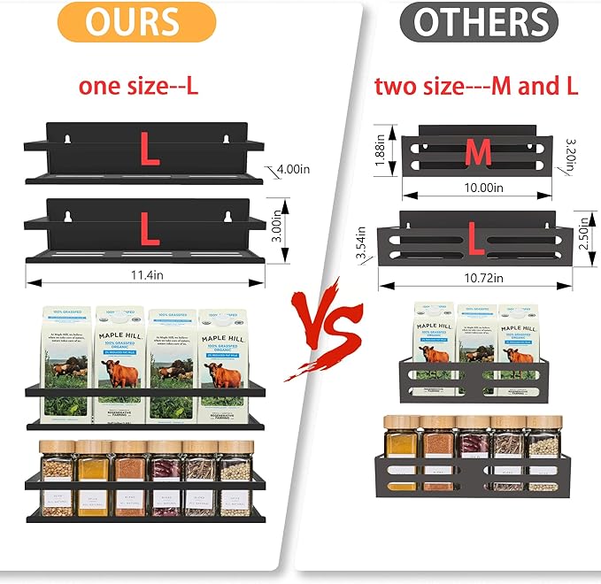 Magnetic Spice Rack for Refrigerator Seasoning Organizer for Spice Fridge Shelf storage Magnetic Shelf with Hook for Oven(6pack) (4Pack-Cut out-black)