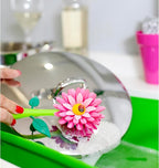 Vigar Flower Power Dish Brush with Handle and Vase Dish Brush Holder, Kitchen Scrub Brush for Pot Scrubber, Dishes, and Sink Cleaning, Pink, Green