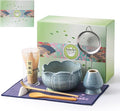 Matcha Whisk Set, Ceramic Matcha Set 8 Pcs, Matcha Kit Set Includes Matcha Bowl, Matcha Whisk and Holder, Bamboo Scoop and Rest, Sifter and Tea Towel, Ideal Gift for Family/Friend (Blue)