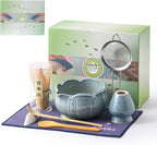 Matcha Whisk Set, Ceramic Matcha Set 8 Pcs, Matcha Kit Set Includes Matcha Bowl, Matcha Whisk and Holder, Bamboo Scoop and Rest, Sifter and Tea Towel, Ideal Gift for Family/Friend (Blue)