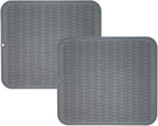 ZLR 2 Pcs Large Silicone Dish Drying Mat (16" x 18") - XL Heavy Duty Drainboard Mat for Pots, Pans & Family Loads - Heat Resistant Trivet & Counter Protector, Easy Clean (Dark Gray)