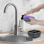 MyGift Modern Black Resin Double Sponge Holder with Realistic Marble Pattern for Kitchen Sink Countertop, Dish Cleaning Sponges or Scrubbing Pads Bowl with 2 Compartments