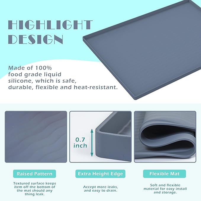 URMONA Waterproof Silicone Under Sink Mat 16'' x 10'' Shelf Liner for Kitchen and Bathroom, Cabinet and Counter Protector, Storage and Organizers, Litter Mat, Pet Cat Puppy Essentials(Khaki)