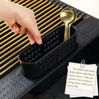 Berglander Gold Dish Drying Rack Over The Sink, L17.5*W 15" Rollable Tianium Golden Plating Stainless Steel Dish Rack with Removable Storage Basket, Perfect for Kitchen Sink