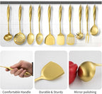 304 Stainlss Steel Kitchen Utensils Set, 10 Pcs Metal Cooking Utensil, Matte Kitchen Gadget Cookware and Kitchen Tool Set, Dishwasher Safe(Gold)