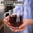 Glass Coffee Mugs Set of 2, 22 oz Large Capacity Glass Mugs with Handles, Clear Coffee Mug with 2 Spoons, Ideal for Latte, Espresso, Juice, Tea
