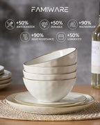 Famiware Ocean Round Plates and Bowls Set, 18 Pieces Dinnerware Sets, Dishes Set for 6, Microwave and Dishwasher Safe, Scratch Resistant, Vanilla White
