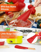 Cooking Spoon for Nonstick Cookwares, Great for Cooking and Serving Sturdy BPA-Free Matte Silicone, Wood Handle Spoon for Mixing, Scoop, and Scrape (2 Pack of Red, 11.4 inch)