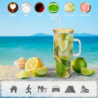 40 oz Glass Tumbler with Handle 12 Pack Glass Tumbler with Straw and Lid Clear Reusable Iced Coffee Cup, Fits Car Cup Holder, BPA Free, for Boba Tea, Juice, Smoothie, Beer