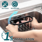 TAILI Sink Caddy with Strong Suction Cup, Sponge Holder for Kitchen Sink Organizer, Removable Sponge Caddy Inside Sink, Rustproof Aluminum Holder for Sponges, Brushes - Black