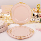 Nervure 175PCS Pink Plastic Plates - Disposable Pink Gold Party Plates & Pre Rolled Napkins with Cutlery for 25 Guests, 50Plates, 75Silverware, 25Cups, 25Napkin for Wedding & Party & Valentines