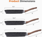 NEWBULIG Nonstick Frying Pan Skillets Set, with Detachable Stay-Cool Wooden Handle, Non toxic Induction Cookware, Free of Intentionally Added PFOA, Dishwasher ＆ Oven Safe, (9.5", 10.2", 11") Black