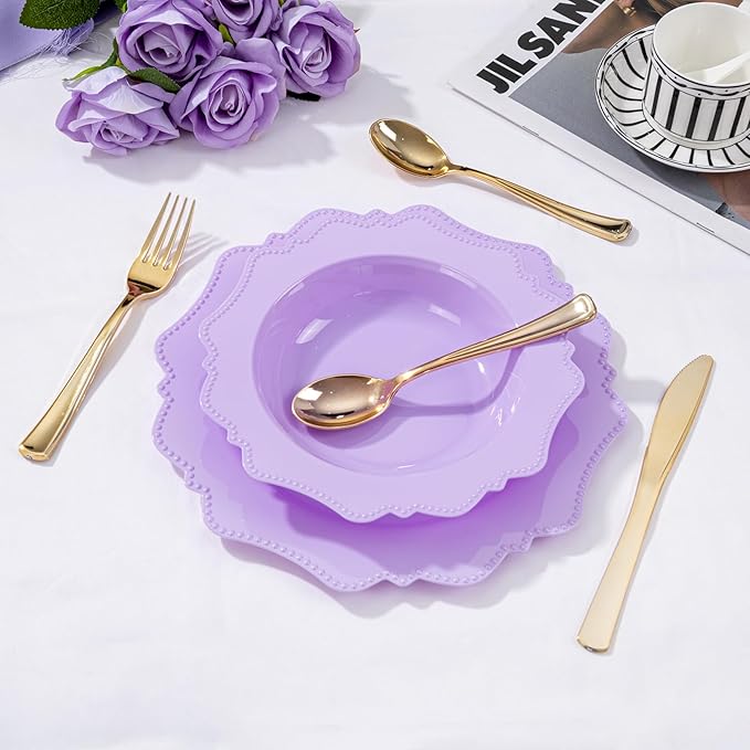 COLOSUS 60 Pack Lavender Purple Plastic Bowls, 12 oz Disposable Soup Bowls, Premium Plastic Dessert Bowls,Heavy-duty Salad Bowl for Party, Wedding, Dinner and Catering