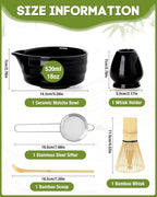 Black Matcha Whisk Set - 5PCS Matcha Set Includes 17OZ Chawan with Spout, Bamboo Chasen Whisk with Ceramic Holder, Wooden Scoop and Stainless Sifter, Matcha Kit for Ceremony, Gift for Matcha Lovers