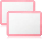 2-Pack Silicone Baking Mats – Non-Stick Reusable BPA-Free Oven Liners, 100% Food-Grade Silicone, Fit Half Sheet Pans (16.54" x 11.62") for Cookies, Pastry & More, White with Pink Edge