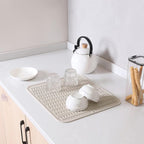 MicoYang Silicone Dish Drying Mat for Multiple Usage,Easy clean,Eco-friendly,Heat-resistant Silicone Mat for Kitchen Counter or Sink,Refrigerator or Drawer Liner Tapioca 2XL 24 inches x 18 inches