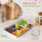 Lifewit Serving Tray Divided for Party Supplies, 6 PCS 15" x 10" Plastic Platters for Serving Food, White Reusable Tray for Veggie, Snack, Fruit, Cookies, Desserts in Kitchen/Pantry