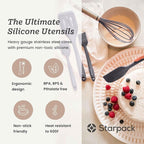 Starpack 'Flip & Whip' Premium Silicone Baking Utensils Set (5 Pcs) - Heat Resistant to 600F - Spatulas, Whisk & Basting Brush Set
