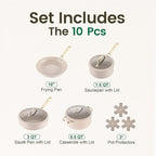 Chef Power Ceramic Cookware Sets, 10Pcs Pots and Pans Set Non Stick, Cookware Set with Stainless Steel Handle, Dishwasher & Oven Safe, Taupe and Light Gold Handle