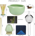Artcome 7 Pcs Complete Matcha Ceremony Kit for Tea Ceremony, Bowl with Pouring Spout, Whisk, Tea Scoop, Matcha Powder Strainer, Matcha Tea Set For Making Usucha, Koicha and Matcha Latte (Green)