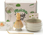 5pcs Premium Matcha Set,Ceramic Bowl with Spout and Bamboo Whisk set, Ceremonical Matcha Kit for breakfast/latte,Tea Starter Making Kit, Unique Christmas/Valentine Gift (Grey)