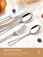 Silverware Set for 8, 45 Piece Food-Grade Stainless Steel Flatware Set with Hostess Serving Utensil Set, Mirror Polished Cutlery Set for Home Kitchen Restaurant, Dishwasher Safe