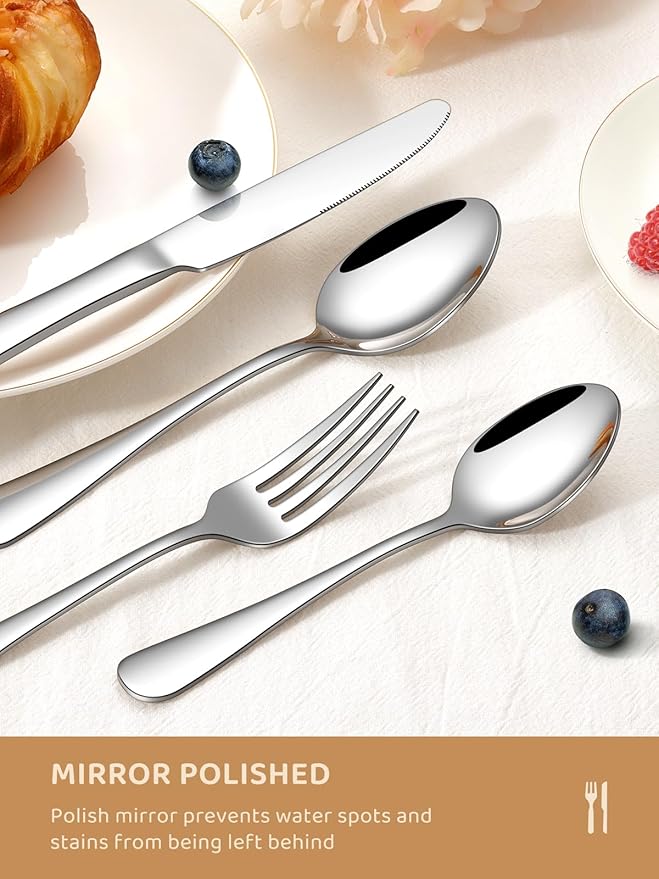 Silverware Set for 8, 45 Piece Food-Grade Stainless Steel Flatware Set with Hostess Serving Utensil Set, Mirror Polished Cutlery Set for Home Kitchen Restaurant, Dishwasher Safe