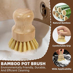 SAMEBUTECO 6-Piece Bamboo Dish Brush Set with Fast-Dry Stainless Steel Holder,3xNatural Sisal Bristle Brush & 1xPalm Bristle Kitchen Cleaning Brushes for Dishes, Pots, Pans & Sink