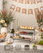 LAUCHUH 3 Tier Serving Trays for Party, 14 inch Dessert Party Display Stand Serving Platters and Trays with Collapsible Sturdier Rack for Mother's Day Serving Food, Speckled Gray