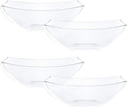 PLASTICPRO Disposable 32 ounce Square Serving Bowls, Party Snack or Salad Bowl, Medium, Plastic Crystal Clear Pack of 4