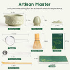 Matcha Whisk Set, 9 Pcs Matcha Set Kit for Ceremony Includes Ceramic Matcha Bowl, Holder, Bamboo Whisk & Scoop, Measuring Spoon, Scoop Rest, Sifter, Tea Towel, Handbook - Ideal Gift for All Ages
