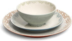 Sango 12-Piece Speckled Stoneware Dinnerware Set for 4- Glossy Plates and Bowls Set with Hand-Painted Floral Pattern, Rustic Ceramic Dish Set, Elegant Dishes for Everyday Dining, Siterra Glazed Garden