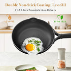 Nonstick pots and pans set 14 Pcs, Induction Cooking Set with Pour Spouts and Oven Safe for Casserole, PFOA FREE, Classic Black,Compatible with All Cooktops,Heat-resistant and comfortable handle
